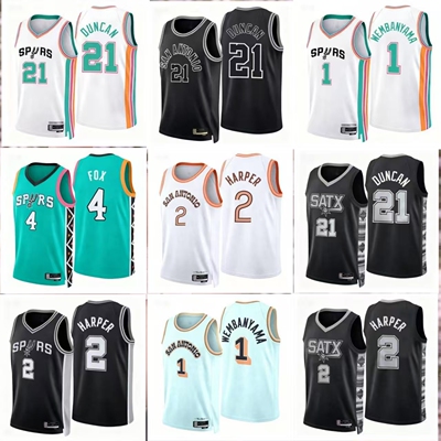 25赛季马刺队篮球衣1号文班亚马4福克斯卡斯尔邓肯球服球迷版球裤