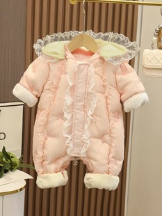 新品 婴儿羽绒服连体衣公主女宝冬季 外出服满月新生儿衣服冬天外出