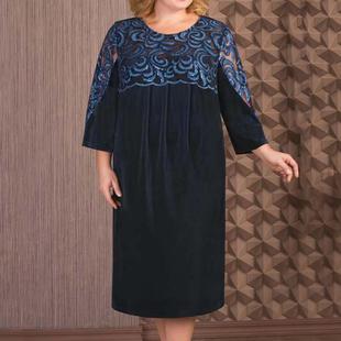 连衣裙礼服 上衣中袖 速卖通wish蕾丝拼接假两件套胖MM大码 女装