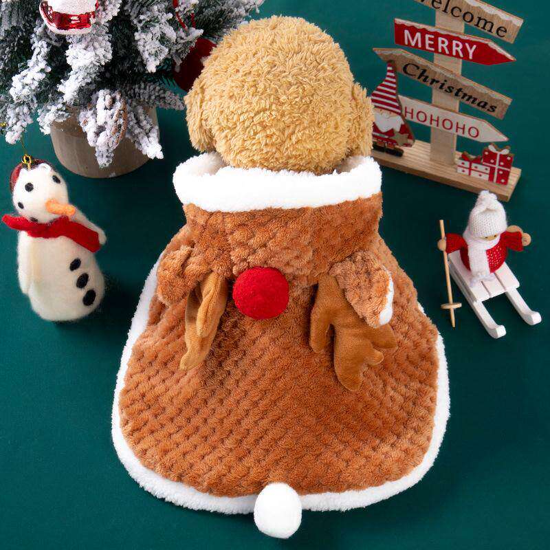 狗狗衣服秋冬圣诞连帽小鹿披风猫咪衣服睡袍被子小型犬宠物服装