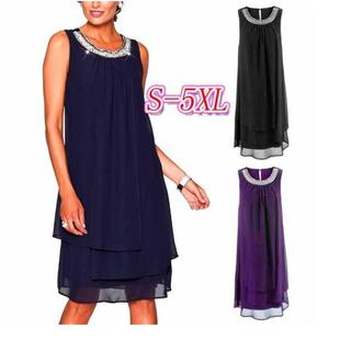 雪纺长裙9034 圆领性感珠片无袖 亚马逊wish新款 时尚