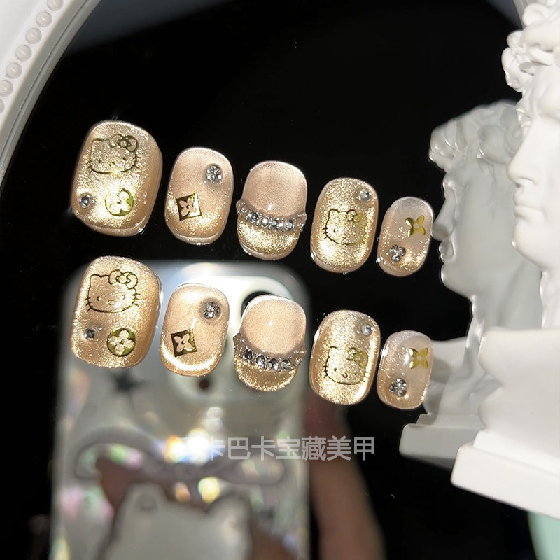 招财kitty猫金色穿戴甲