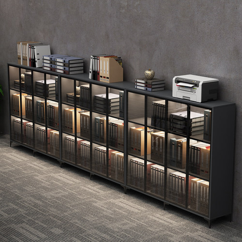 玻璃门文件柜矮柜按压式开门