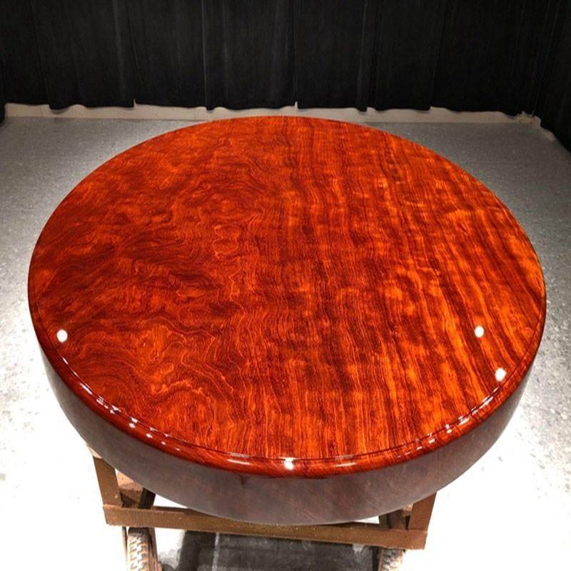 高档巴花实木大板圆桌原木巴西花梨木餐桌椅组合中式家用圆形饭桌