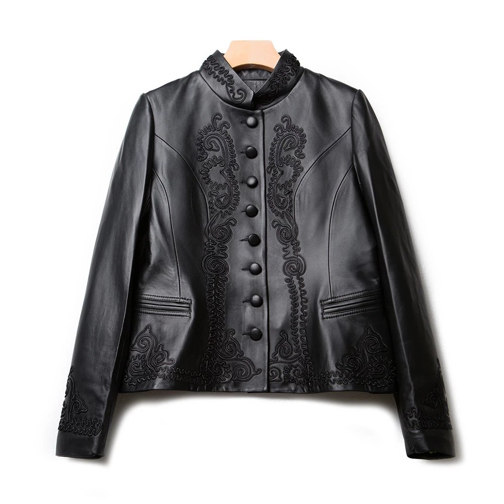 【杰哥粉丝专享】立领刺绣皮衣外套WT22574