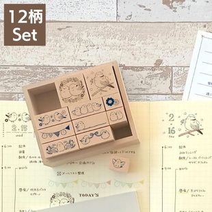 日本贝弗利BEVERLY小胖鸟/龙猫草花邮票组合学生可爱手账印章四季