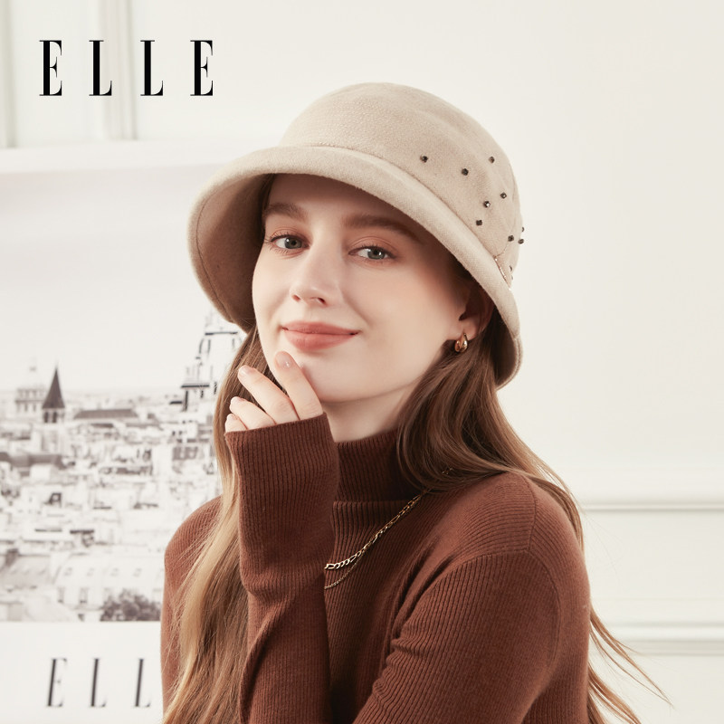ELLE复古毛呢毡帽圆顶赫本风礼帽女秋冬法式盆帽优雅出游渔夫帽