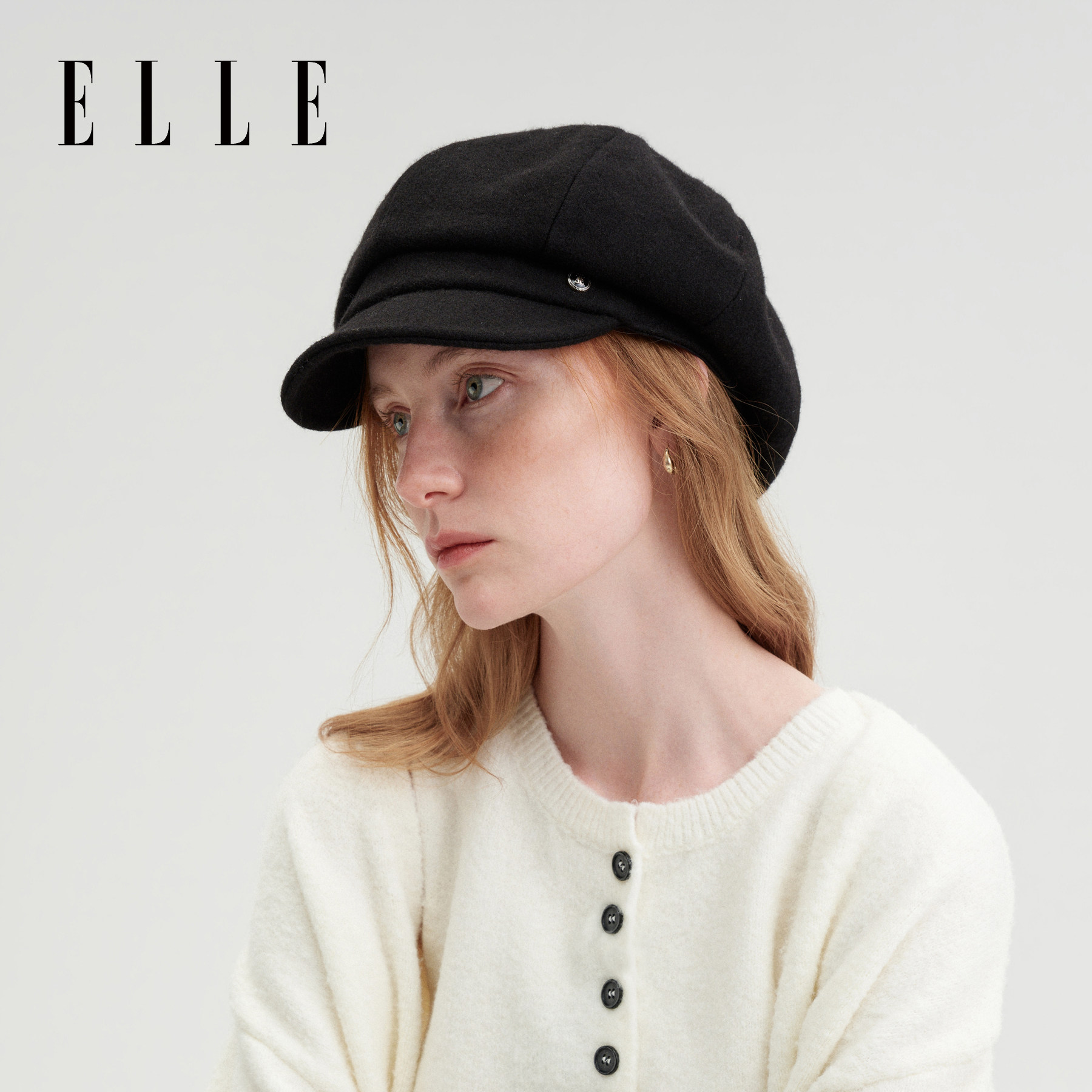 ELLE羊毛毛呢八角帽女士秋冬季保暖复古时尚百搭画家报童帽贝雷帽