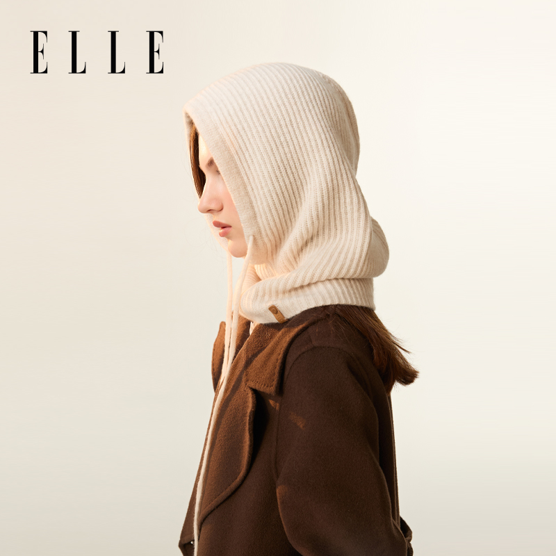 ELLE羊绒帽子围脖一体巴拉克法帽