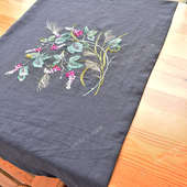 野葛与蓝盆花手工DIY家居布艺欧式 刺绣材料包创意亚麻棉布绣花套