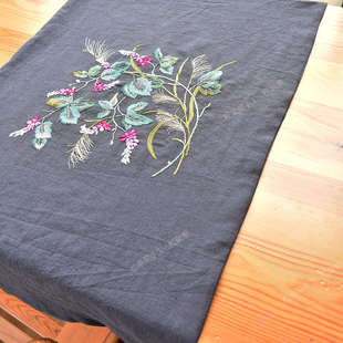 野葛与蓝盆花手工DIY家居布艺欧式刺绣材料包创意亚麻棉布绣花套