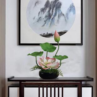 佛前供花仿真莲花盆栽中式客厅玄关桌面荷花摆件高档家居假花装饰