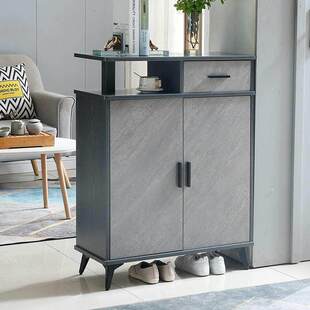 轻奢风新中式鞋柜双面门厅灰色玄关隔断免漆简约现代吸膜不靠墙