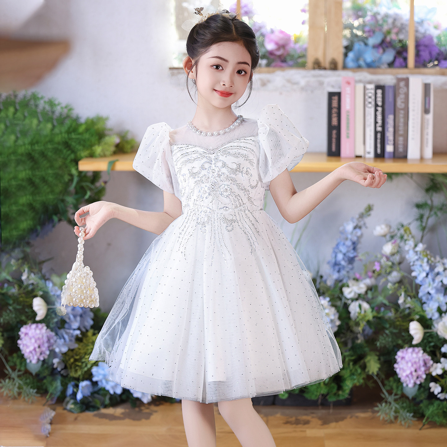 儿童礼服女童公主裙蓬蓬纱花童婚礼小女孩生日钢琴演出服仙气