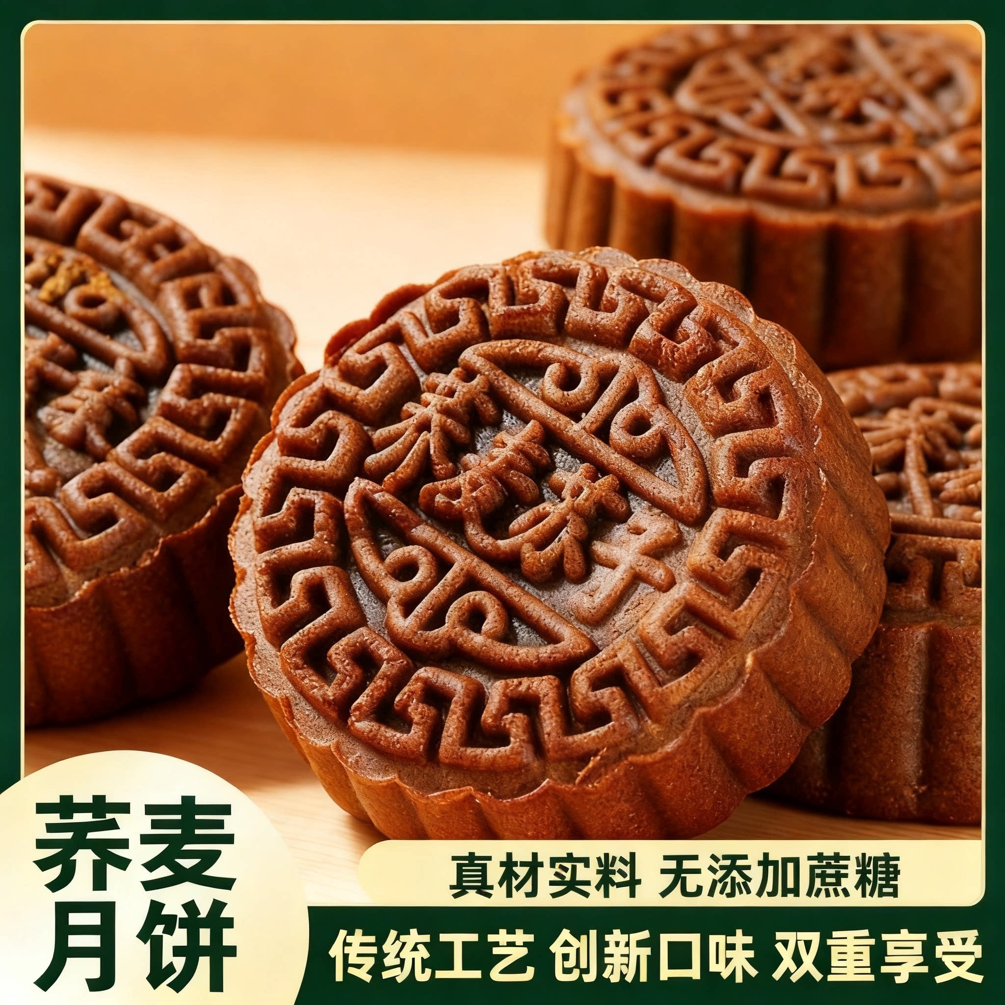 无蔗糖荞麦月饼五谷杂粮制作软糯不腻低脂饱腹代餐休闲解馋小吃