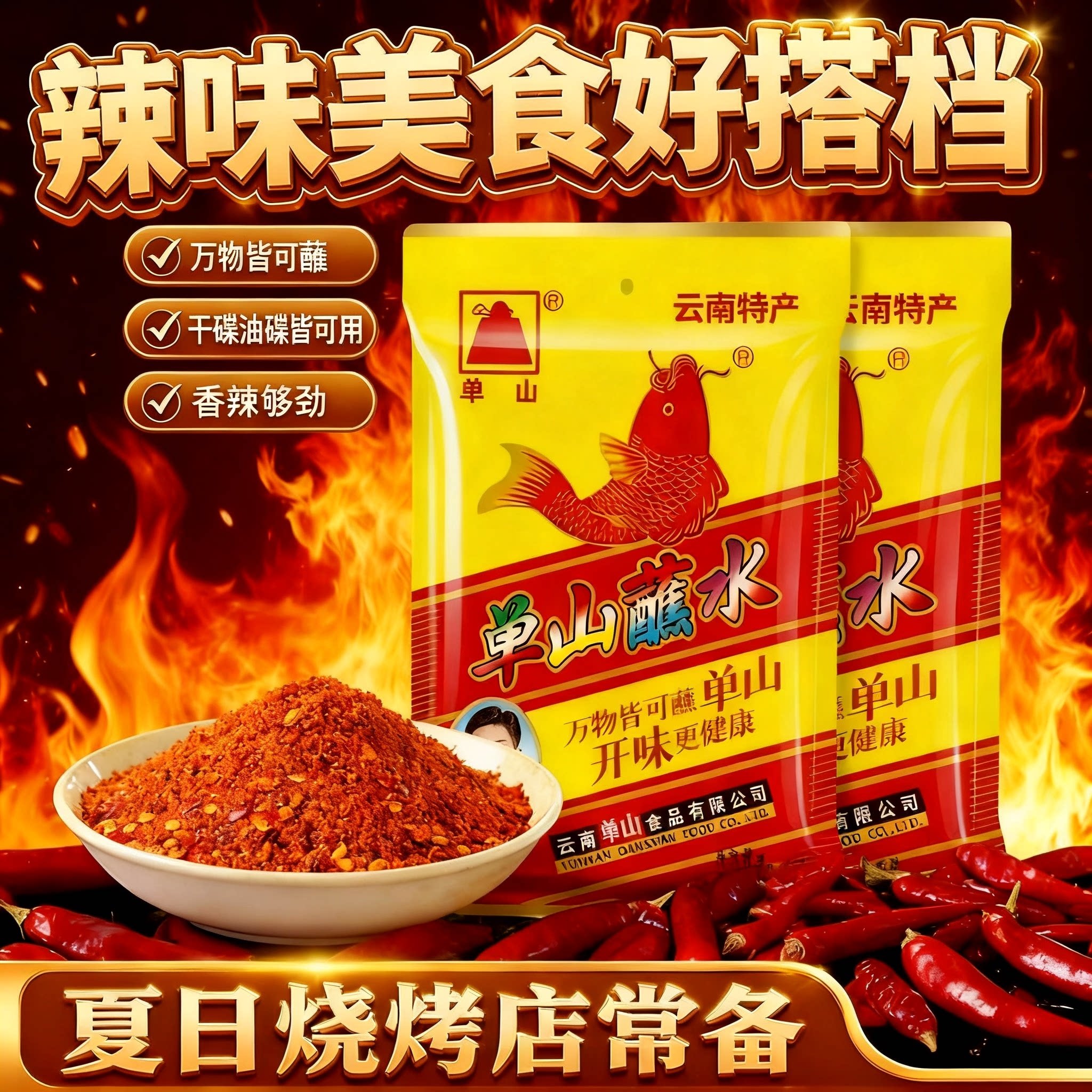 单山蘸水辣椒面云南特产辣子烙锅烤肉干碟烧烤麻辣香辣火锅蘸料