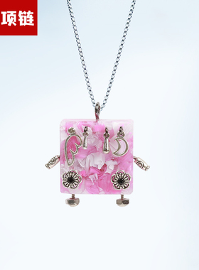 【天真】女孩蒸汽朋克机器人项链挂件钥匙扣木质手作可爱复古礼物