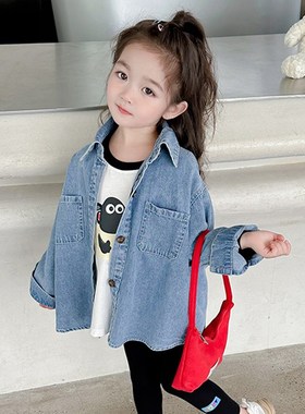 儿童春秋季韩版休闲洋气新款202C4长袖牛L仔衬衫外套女宝宝外穿秋