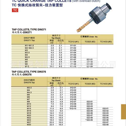 加长型快换式丝攻筒夹-扭力装置型TC312LTC820L