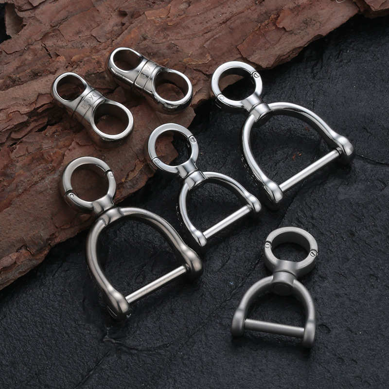 钛合金汽车钥匙扣旋转马蹄扣不锈钢钥匙圈N简易万向节连接环挂件