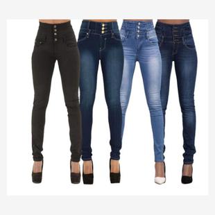 2023Fashion elastic high waist jeans women pencil pants女裤