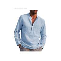 Mens Long Sleeve V-neck Casual Beach Linen Shirt thumbnail 7