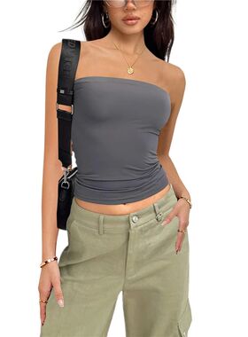 Women's solid color chest wrap top女士无袖修身裹胸小背心上衣
