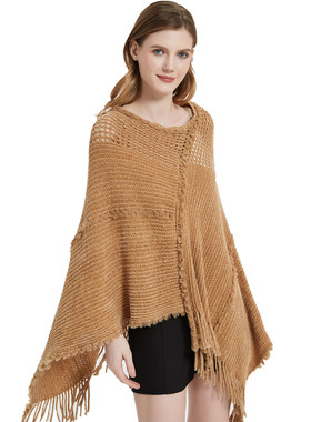Women INS Turtleneck Bat Knit Solid Color Hollow Knit Shawl