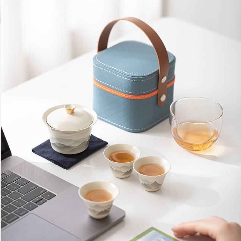 旅行茶具快客杯便携式个人专用随身包套装户外露营陶瓷功夫泡茶杯