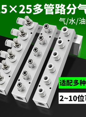 25*25气动多管路分气排分流器分气块气体分配器PC/SL快拧汇流排