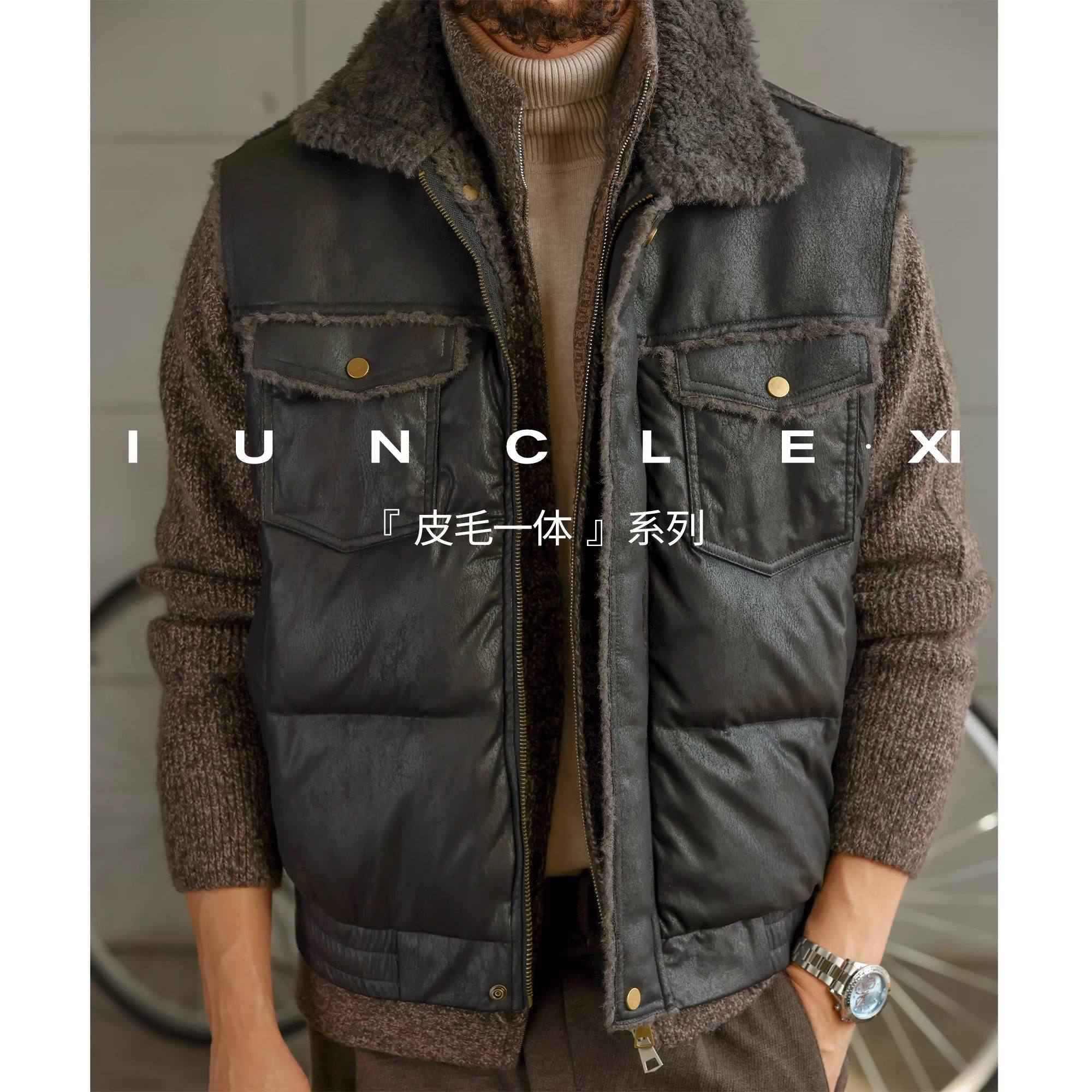 大码美式复古皮毛一体羊羔绒马甲男士冬季加厚宽松棉服皮夹克背心,男装,常规马甲,淘宝优惠券,粉丝福利购,淘宝优惠卷