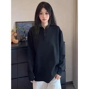 t恤男秋痞帅boxy廓形卫衣cleanfit正肩打底衫 亨利领长袖 美式 大码