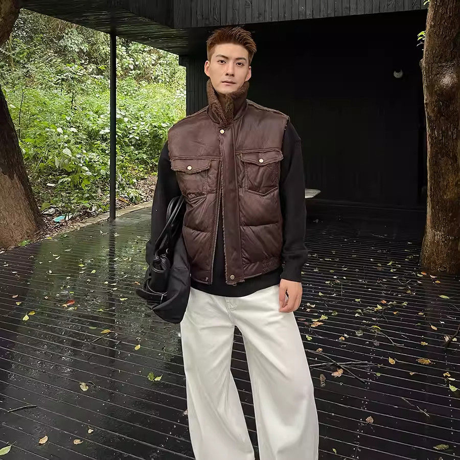 大码美式复古翻领马甲男士冬季加厚保暖羊羔毛外套通勤宽松背心潮,男装,常规马甲,淘宝优惠券,粉丝福利购,淘宝优惠卷