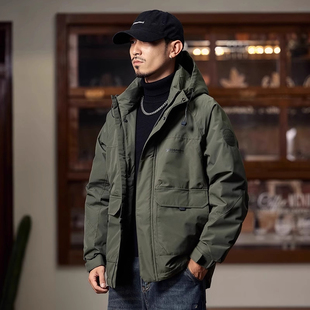 大码美式工装羽绒服男冬季连帽户外硬汉机能加厚美拉德猎装外套潮