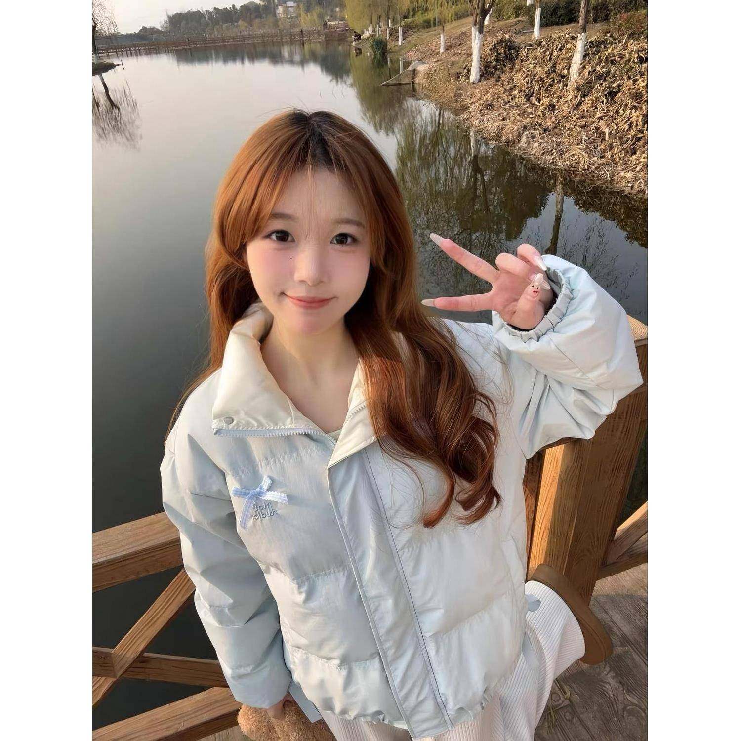 羽绒服棉服女2025冬季新款宽松加厚甜美蝴蝶结小个子短款棉衣外套