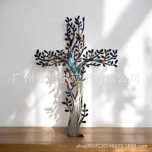 Tree Metal Wall Art十字架形树生命之树墙壁金属挂件壁饰