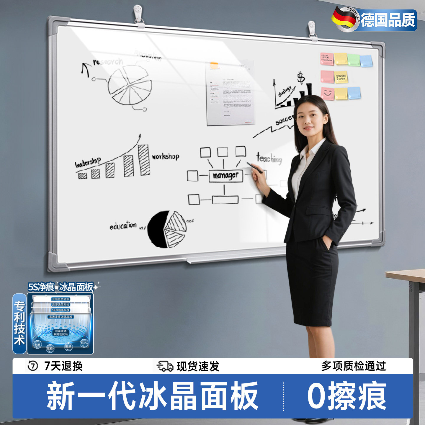 白板写字板办公书写黑板商用家用挂式可移除墙贴可擦写磁性儿童小黑板教学磁吸涂鸦面板挂墙式记事板