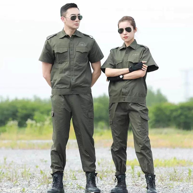 夏季纯棉薄款工作服短袖迷彩服套装男新式迷彩服军训服套装表演服