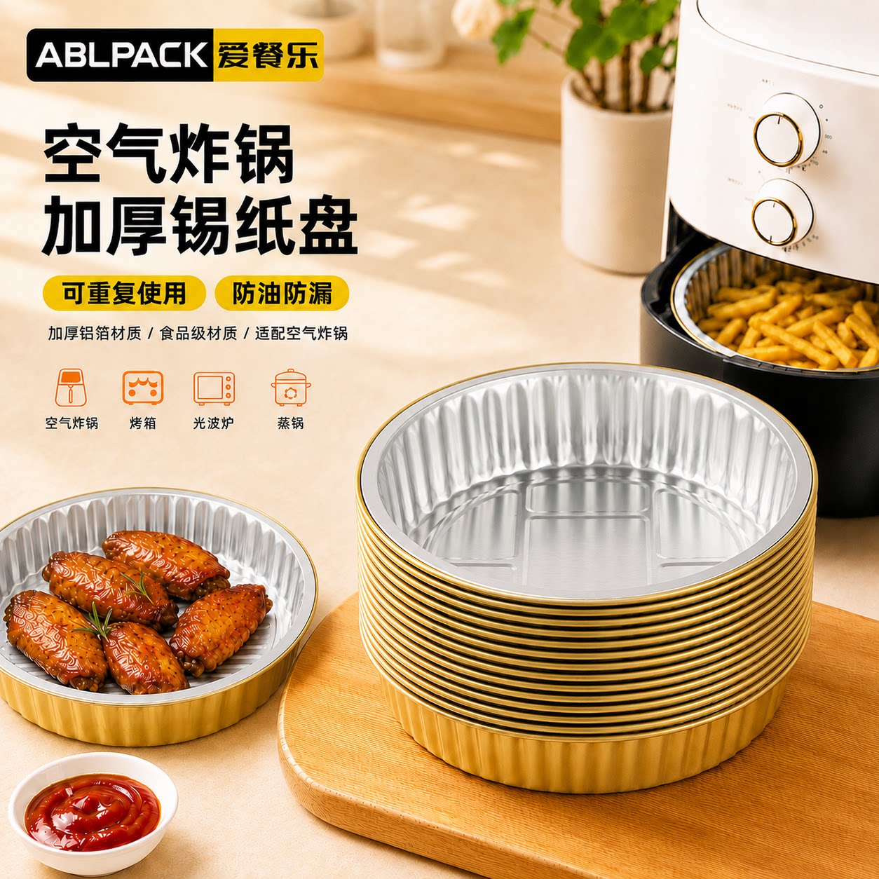 空气炸锅专用纸碗铝箔纸烤箱家用加厚锡纸盒圆形锡纸碗盘锡箔纸盘