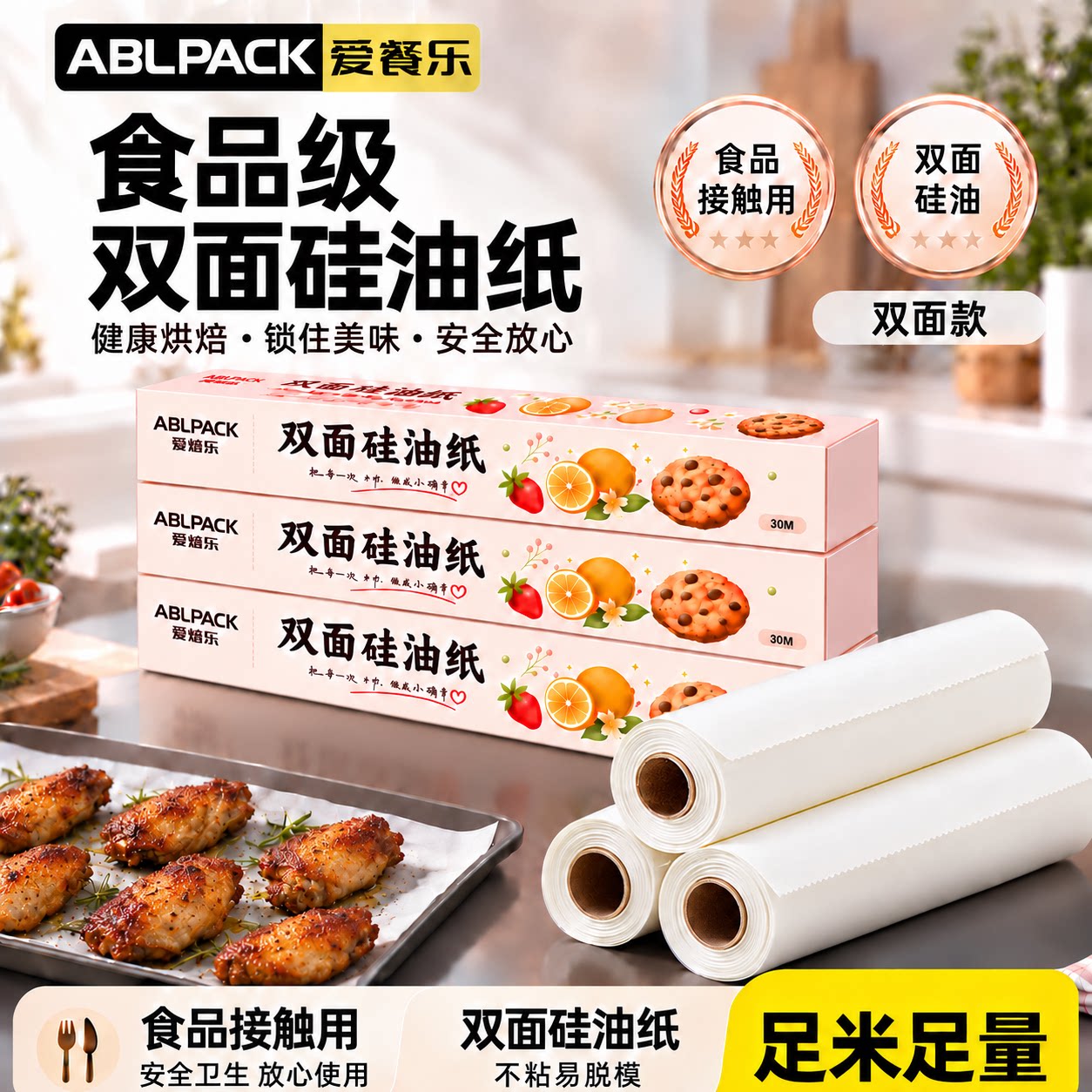 双面硅油纸烤箱烤盘吸油纸食物烘焙锡纸烧烤专用空气炸锅家用纸垫