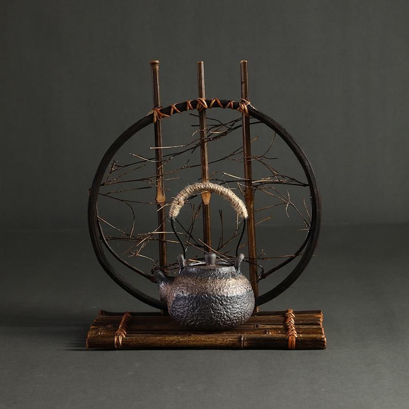竹工艺品摆件创意小竹排葫芦装饰垫复古手工竹编香炉底座托盘禅意