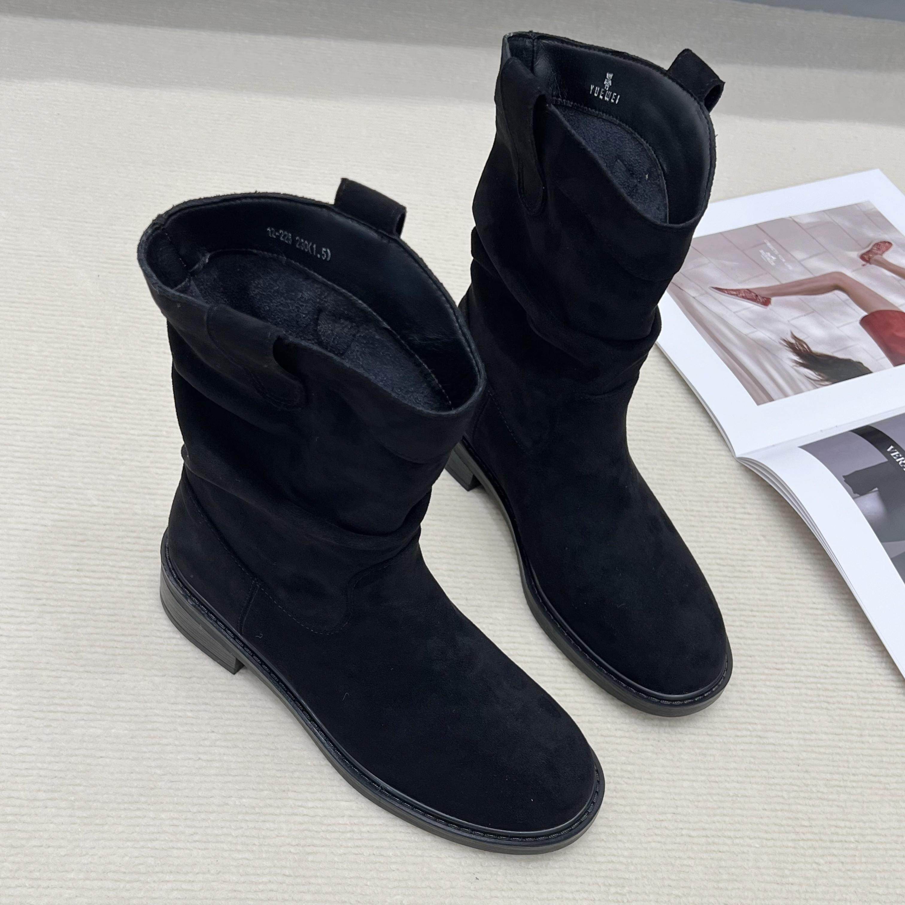 悦薇高品质真皮女鞋短靴磨砂西部牛仔靴中筒马丁靴复古粗跟单靴,女鞋,时装靴,淘宝优惠券,粉丝福利购,淘宝优惠卷