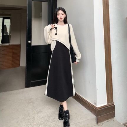 实拍大码新中式穿搭一整套高级感气质显瘦卫衣背心连衣裙两件套