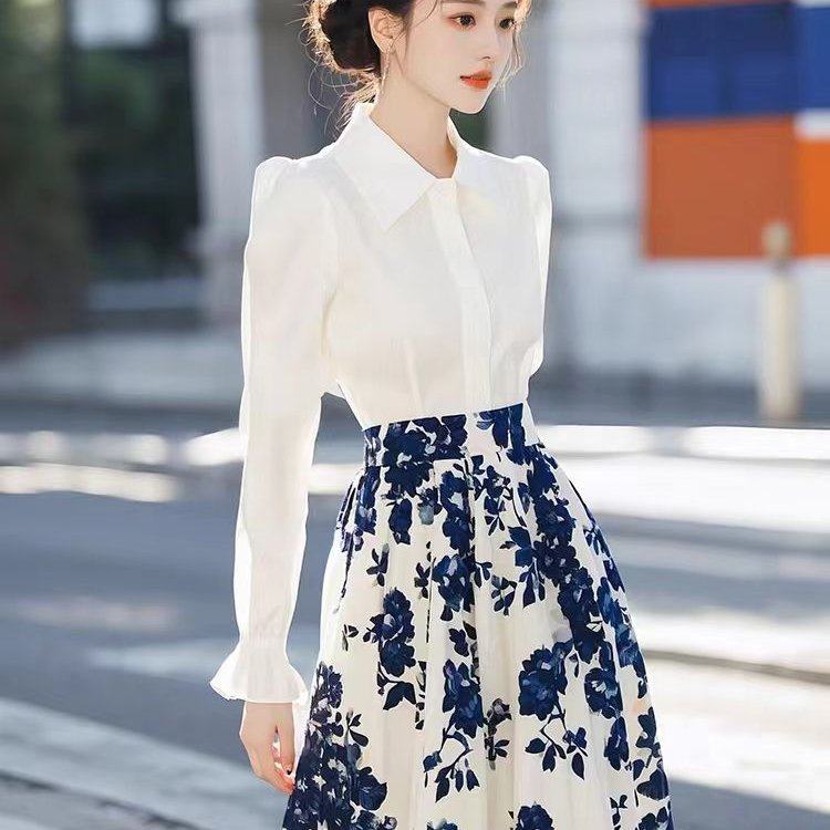 春季穿搭一整套名媛气质炸街时尚洋气高级感小香风白色碎花套装裙