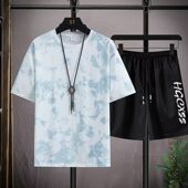 新款 扎染短袖 套装 2026夏季 男青少年潮流t恤初中生学生短裤 两件套