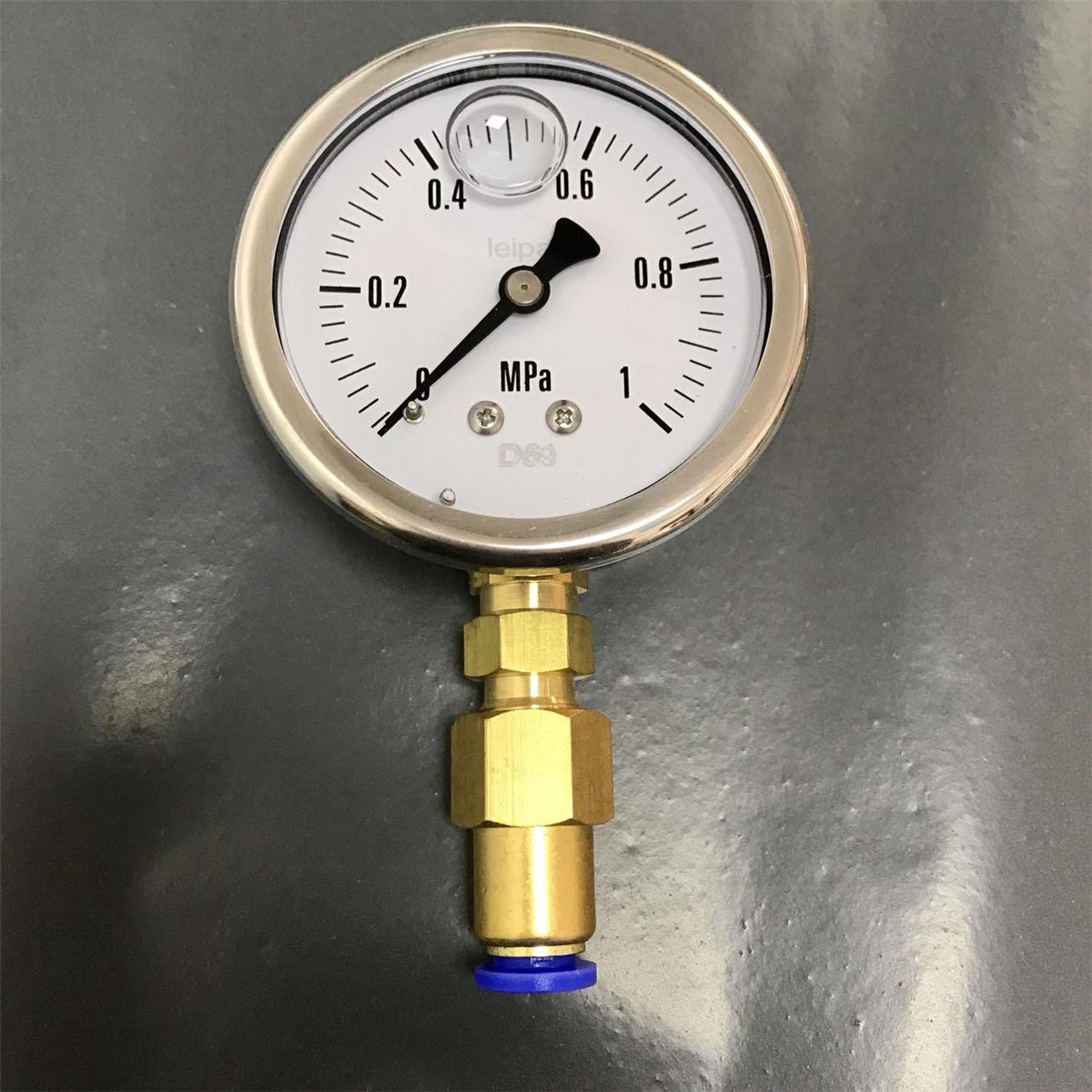 耐震压力表 含接外径8mm的pu管快插接头 压力1mpa 直径68mm 立式