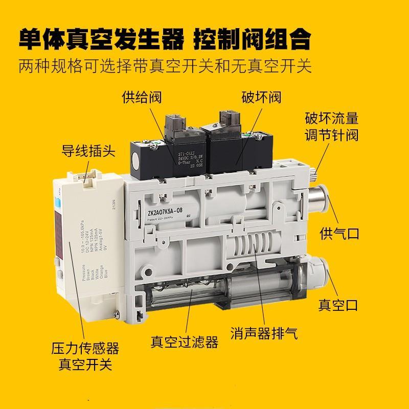 集成式真空发生器吸破一体式ZK2A07K5A-10K5A-08小型带破坏阀数显