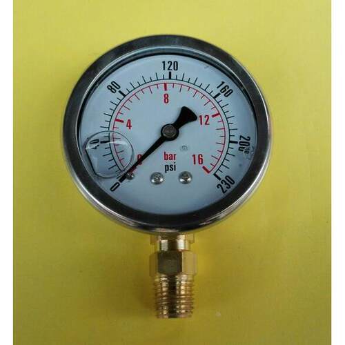 注油压力表 63mm 1/4npt 0-230psi 16bar 耐震压力表 抗振压力表