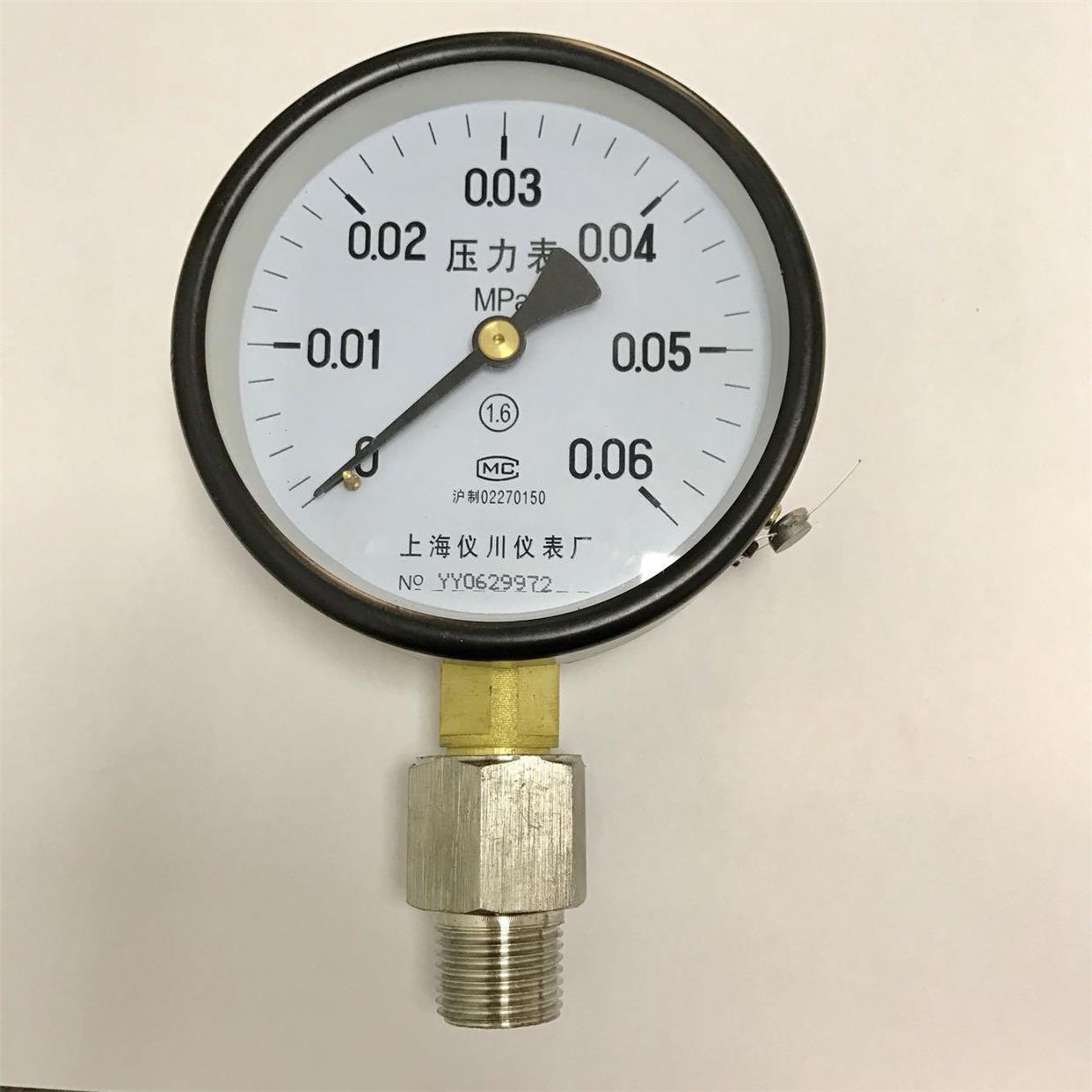 压力表 直径100mm 压力0-0.06mpa 带不锈钢接头G1/2 钢制喷漆外壳