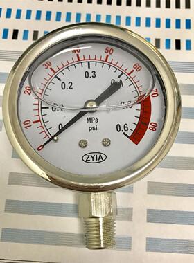 浸油式压力表 zyia 液体压力表 直径61- 68mm 压力0.6mpa 80psi